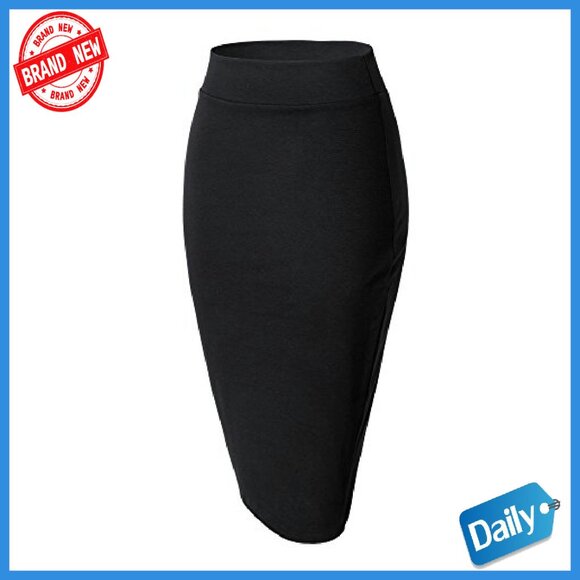 Stretch Bodycon Midi Pencil Skirt Elastic Waist Work Wear - Picture 4 of 7